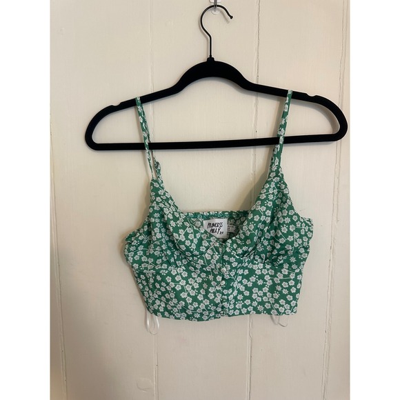 Princess Polly Green Floral Bustier Cropped Going Out Top Spaghetti Straps - Picture 5 of 5